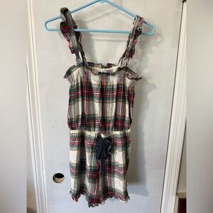 Aerie Festive Plaid Sleep Romper - Red, Green, and White